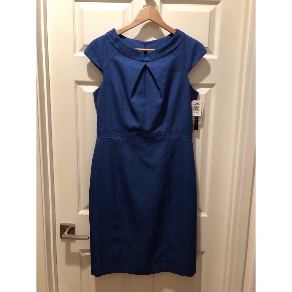 NWT $495 Stunning David Meister Dress Cobalt Blue Classic Sheath Style Size 12